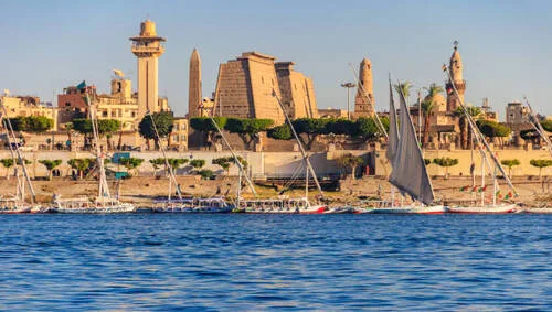 Luxor Temple from the Nile Luxor Temple is a large Ancient Egyptian temple complex on east bank of Nile river in Luxor (ancient Thebes). View from Nile river